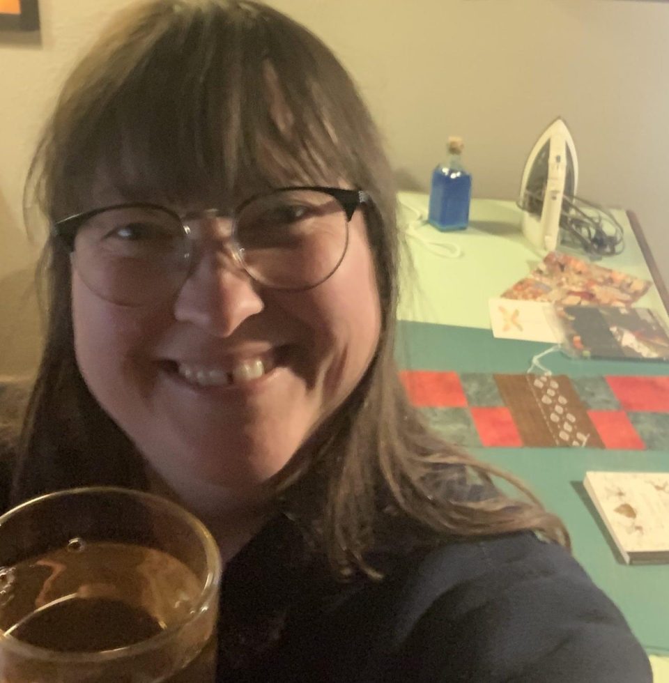 candace in studio with tea